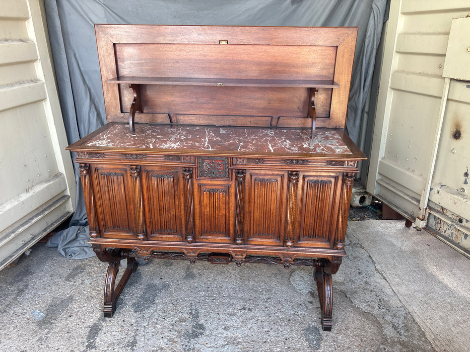 GOTHIC MARBLE TOP LINENFOLD DESSERT SERVER