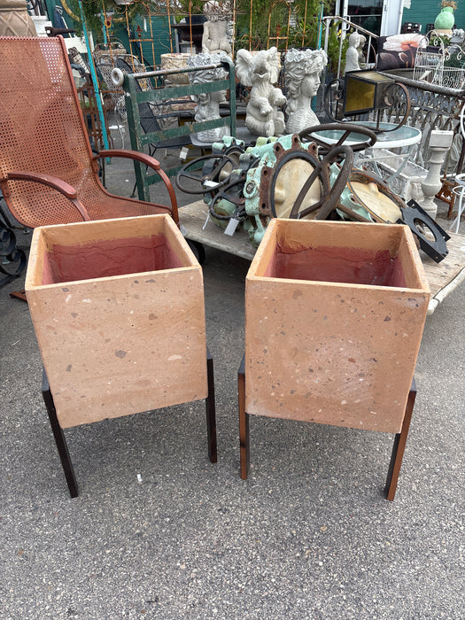 PAIR OF ORANGE AND RED MODERN CONTERA PLANTERS