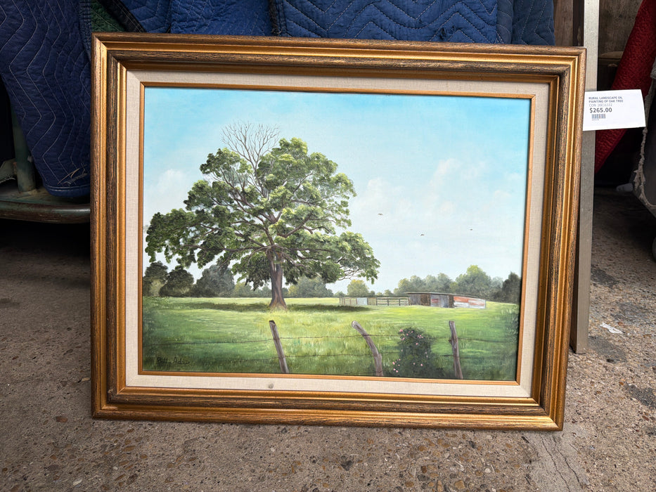 RURAL LANDSCAPE OIL PAINTING OF OAK TREE