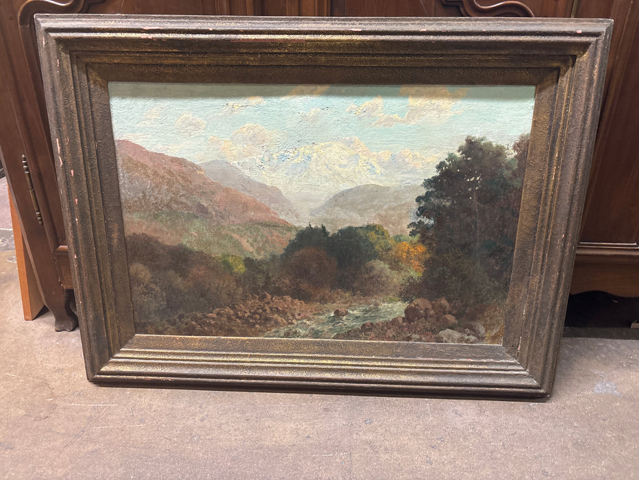 FRAMED 19TH CENTURY OIL PAINTING OF MOUNTAIN STREAM LANDSCAPE - SIGNED