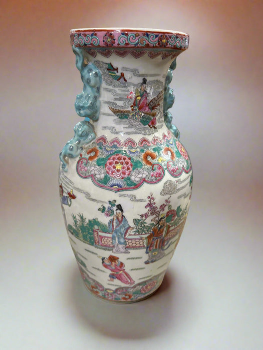 SMALL LIGHT BLUE PINK AND WHITE ASIAN VASE