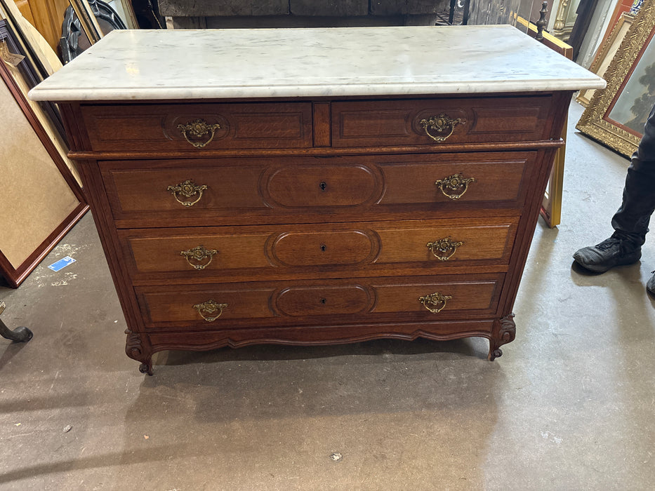 LOUIS XV STYLE MARBLE TOP OAK 5 DRAWER CHEST - NOT FOUND ON LIST