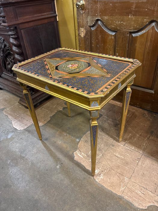 GOLD HAND PAINTED FLORAL FLORENTINE SIDE TABLE
