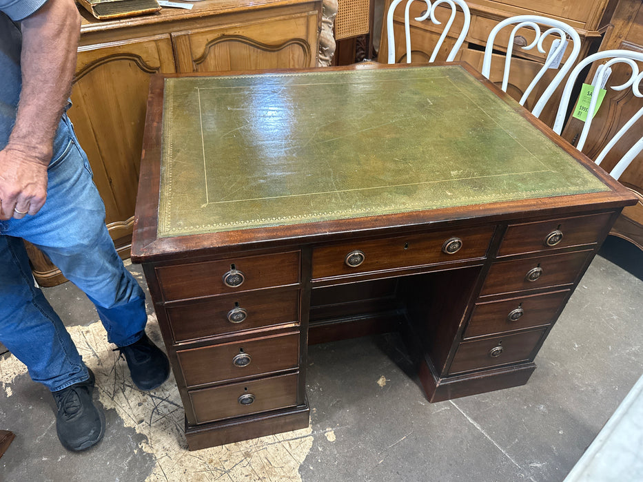 SMALL ENGLISH MAHOGANY LEATHER TOP PARTNERS DESK