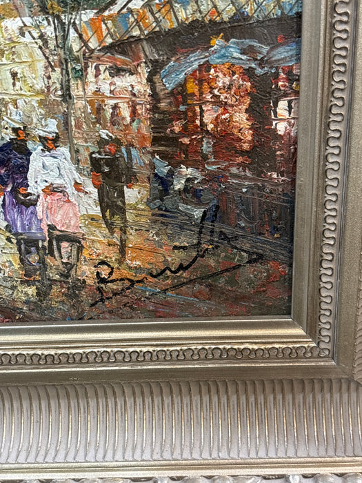 FRAMED IMPRESSIONIST PARIS STREET SCENE OIL PAINTING - SIGNED - AS FOUND