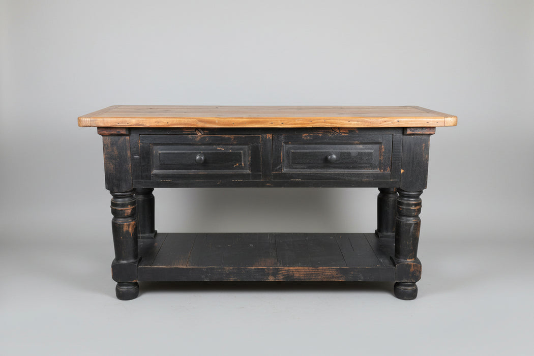LARGE PINE 2 DRAWER WOOD KITCHEN ISLAND