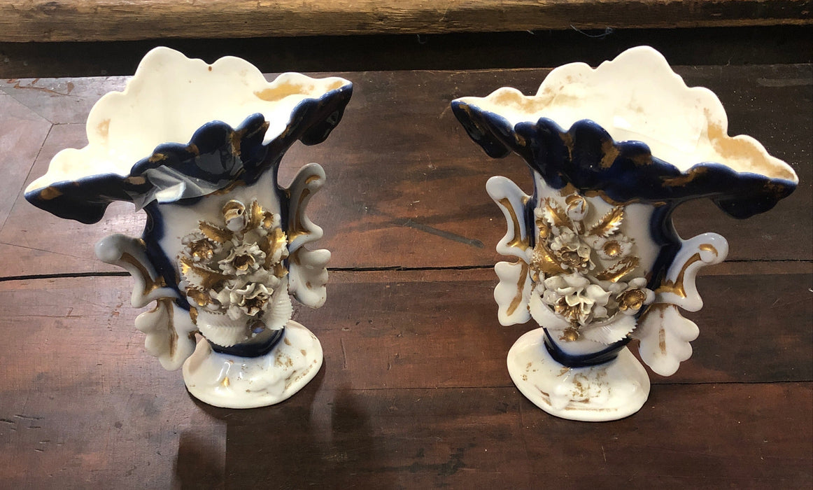 PAIR OF AS FOUND BLUE & WHITE  PARIS VASES