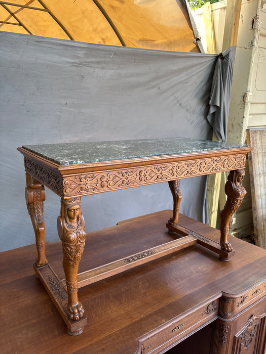 EGYPTIAN MOTIF EMPIRE GREEN MARBLE TOP COCKTAIL TABLE