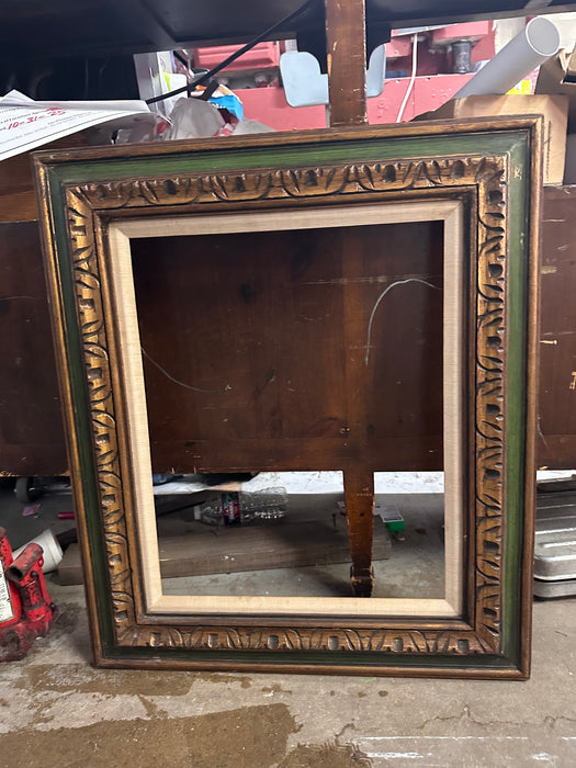 RUSTIC CARVED WOOD FRAME WITH GREEN ACCENTS