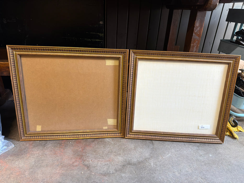 PAIR OF GILT FRAMES WITH GREEN LINERS