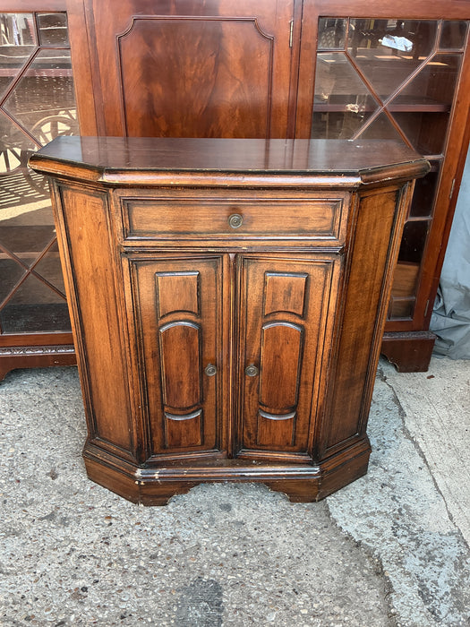 SMALL WALNUT CONSOLE CABINET WITH PANELED DOORS