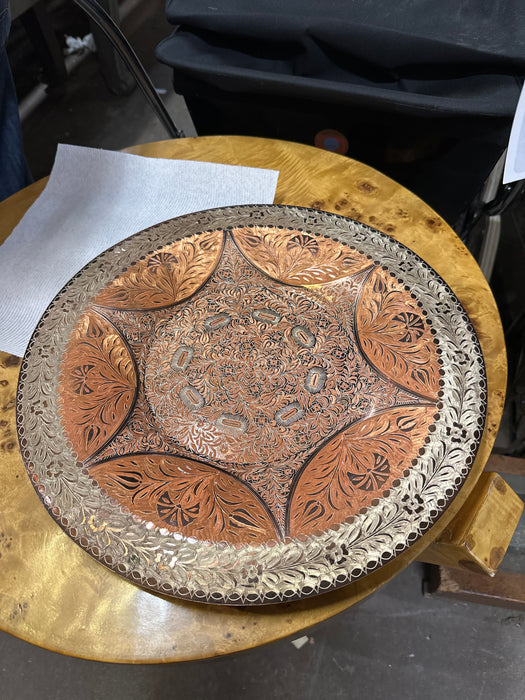 INCISED COPPER AND BRASS TRAY