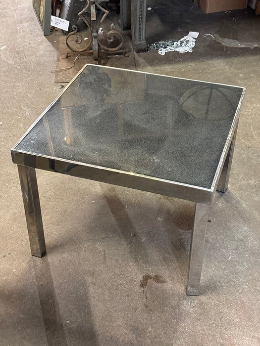 PAIR OF CHROME MARBLE TOP TABLES