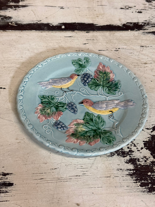 BLUE MAJOLICA BIRD PLATE 1 EACH OF 5