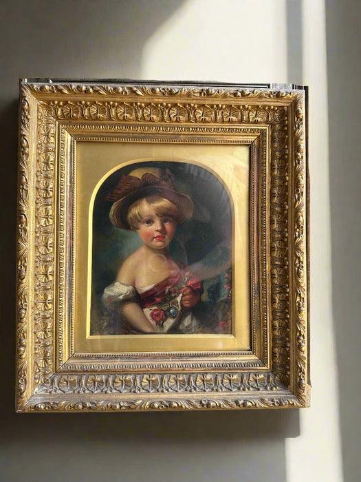 GIRL WEARING HAT AND HOLDING ROSES CIRCA 18TH CENTURY