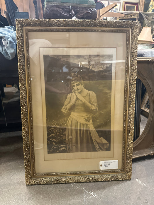 ORNATE GOLD FRAMED VERTICAL SEPIA PRINT WITH LADY