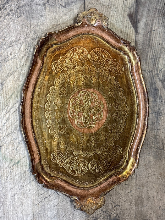 LONG BROWN AND GOLD FLORENTINE TRAY
