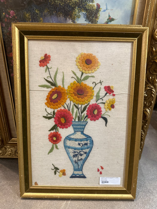 FRAMED NEEDLEWORK FLORAL STILL LIFE