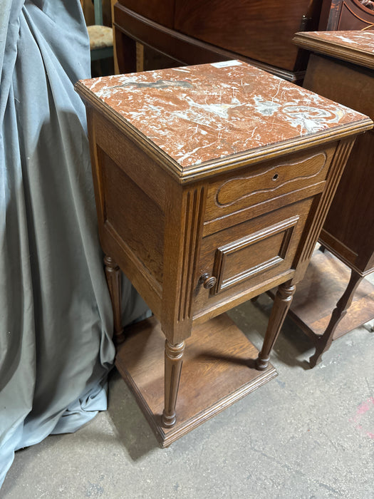 HENRI II  MARBLE TOP OAK SIDE CABINET