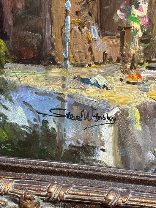 ORNATE GILT FRAMED IMPRESSIONIST OIL PAINTING OF MARKET - SIGNED BY STEVE WINSKY