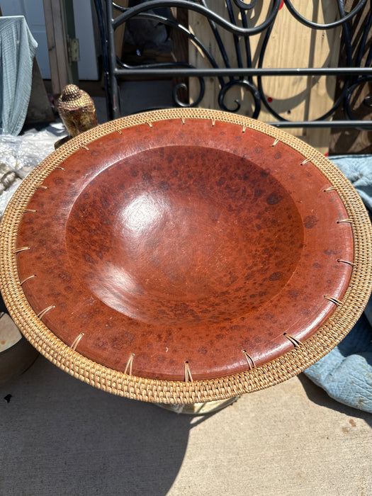 LARGE GLAZED TERRA COTTA AND SISAL BOWL