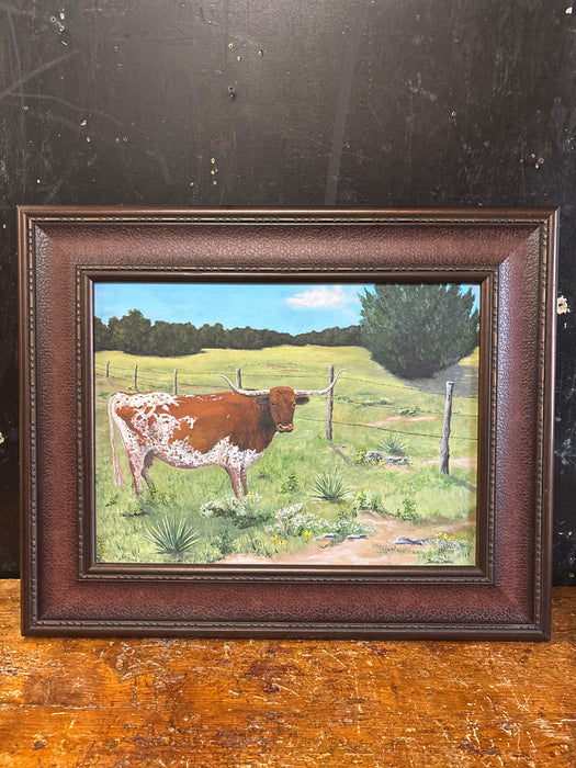 FRAMED OIL PAINTING OF LONGHORN - SIGNED BRIAN DRAKE
