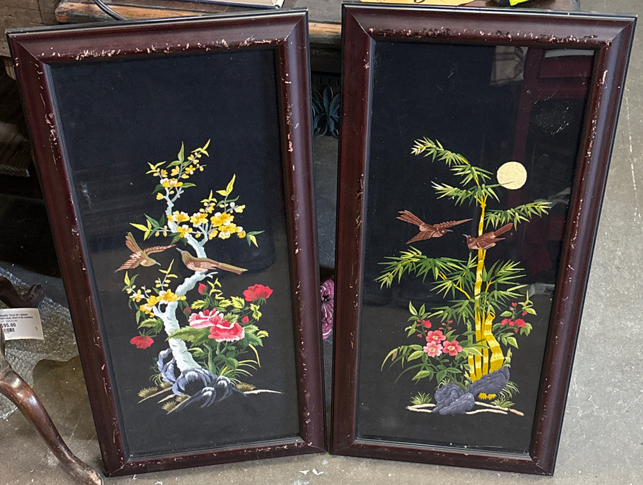 PAIR OF NEEDLEPOINT BIRDS IN FLORA PICTURES
