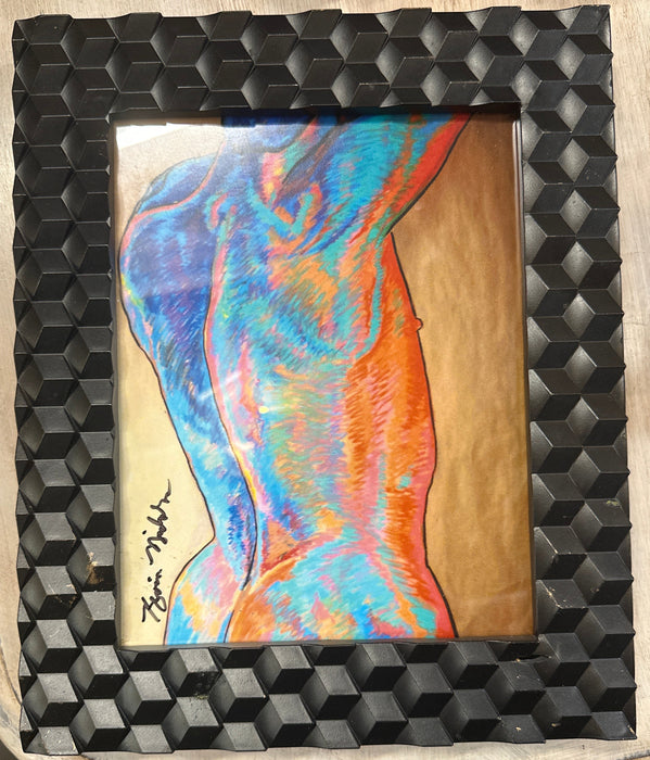 BLUE AND ORANGE NUDE PAINTING OF MAN