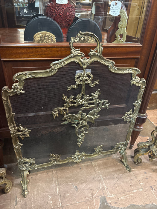 BRASS ANDIRON AND FIRE SCREEN SET