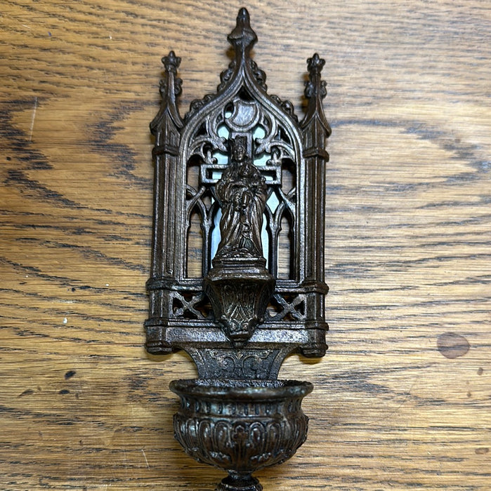 SMALL BRONZE ORNATE SPELTER HOLY WATER FONT