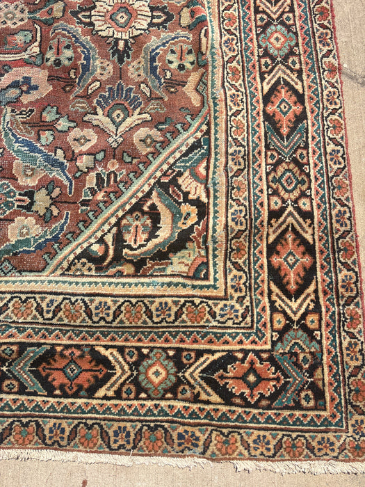 ORANGE AND GREEN HAND TIED PERSIAN MAHAL RUG