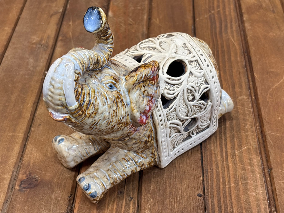 MULTI GLAZED POTTERY ELEPHANT