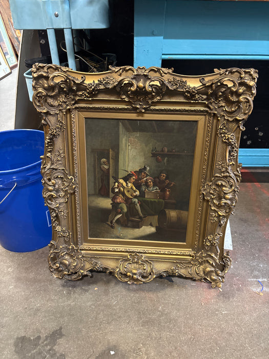 FRENCH 19TH CENTURY INTERIOR SCENE OIL PAINTING ON CANVAS