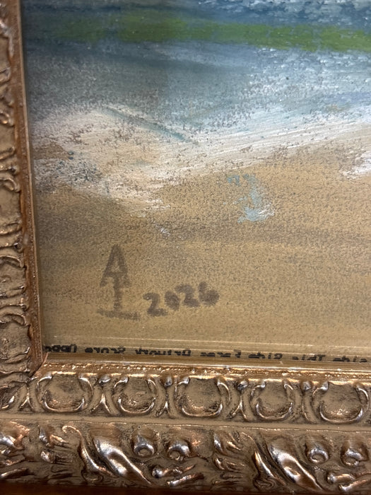 SMALL SILVER FRAMED ORIGINAL PAINTING OF BEACH - SIGNED AMY CARTER ISHMAEL 2026