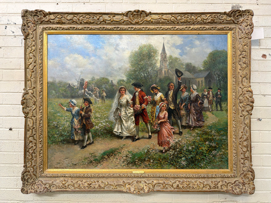 FRAMED OIL PAINTING TITLED 'MARRIED TODAY"  BY PERCY MORAN 1912 (1863-1935)