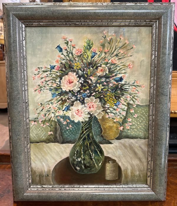 SMALL FLORAL PAINTING - SIGNED F.P. SACK 1987