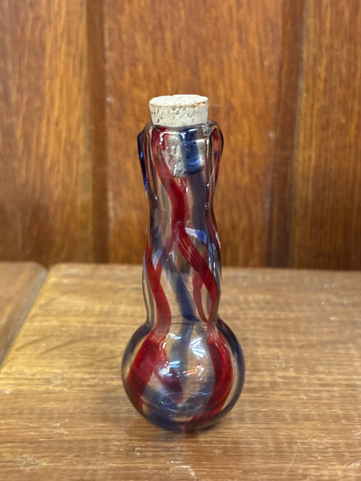 TINY RED AND BLUE BLOWN ART GLASS BOTTLE