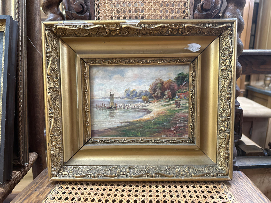 TINY GILT FRAMED LANDSCAPE OIL PAINTING AS FOUND