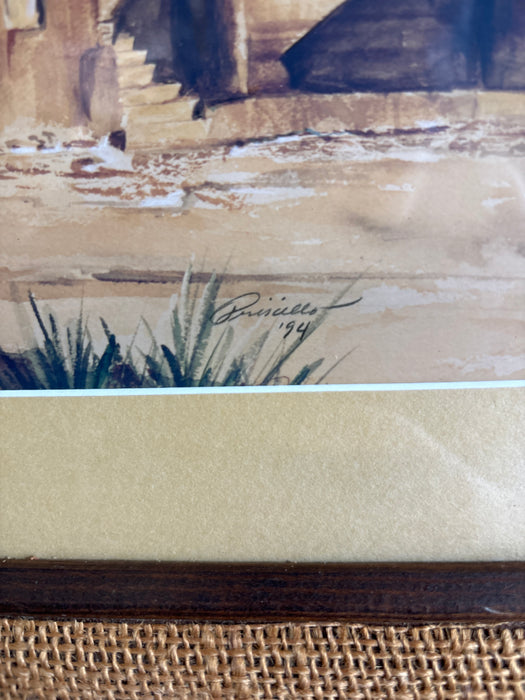 FRAMED WATER COLOR PAINTING OF NEW MEXICO PUEBLO SIGNED