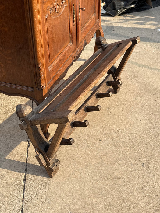 MISSION OAK WALL SHELF WITH HOOKS