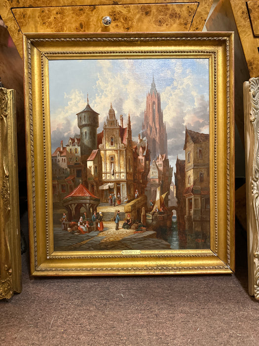 FRAMED OIL PAINTING OF ULM GERMANY - SIGNED HENRI SCHAFER