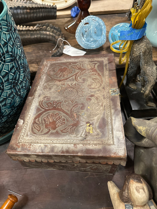 TOOLED LEATHER BOX-AS FOUND