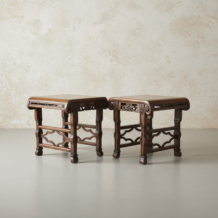PAIR OF HARDWOOD CHINESE TABORETS