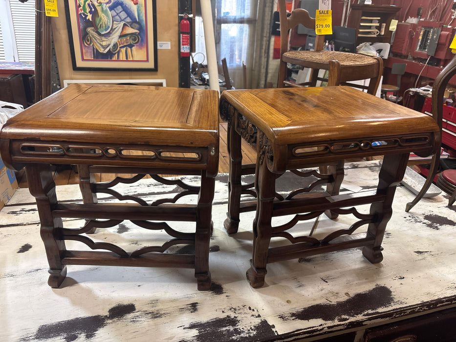 PAIR OF HARDWOOD CHINESE TABORETS