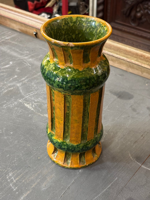 TALL GREEN AND ORANGE VASE