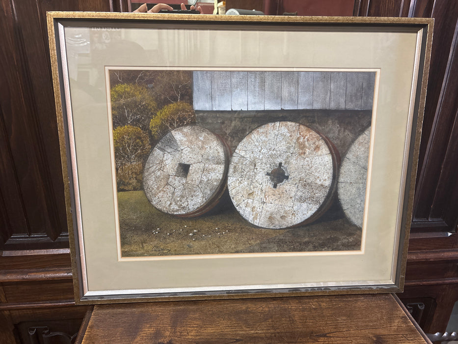 MEDIUM FRAMED PRINT OF STONE WHEELS