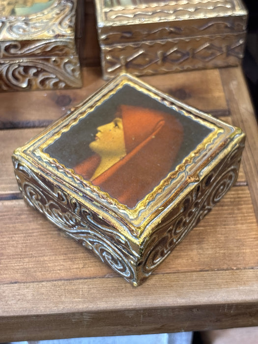 SMALL FLORENTINE BOX WITH LADY IN RED SCARF