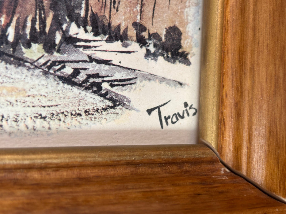 SMALL WOOD FRAMED PRINT OF NEIGHBORHOOD - SIGNED TRAVIS