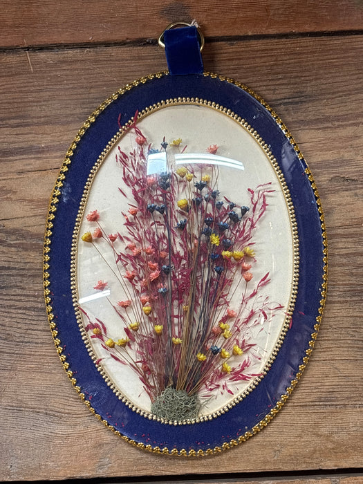 ITALIAN OVAL BLUE FRAMED DRIED FLOWERS