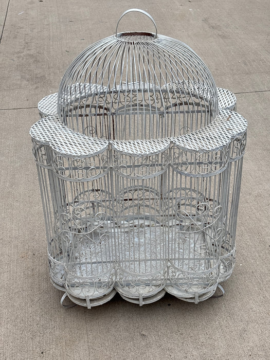 LARGE WHITE METAL BIRD CAGE